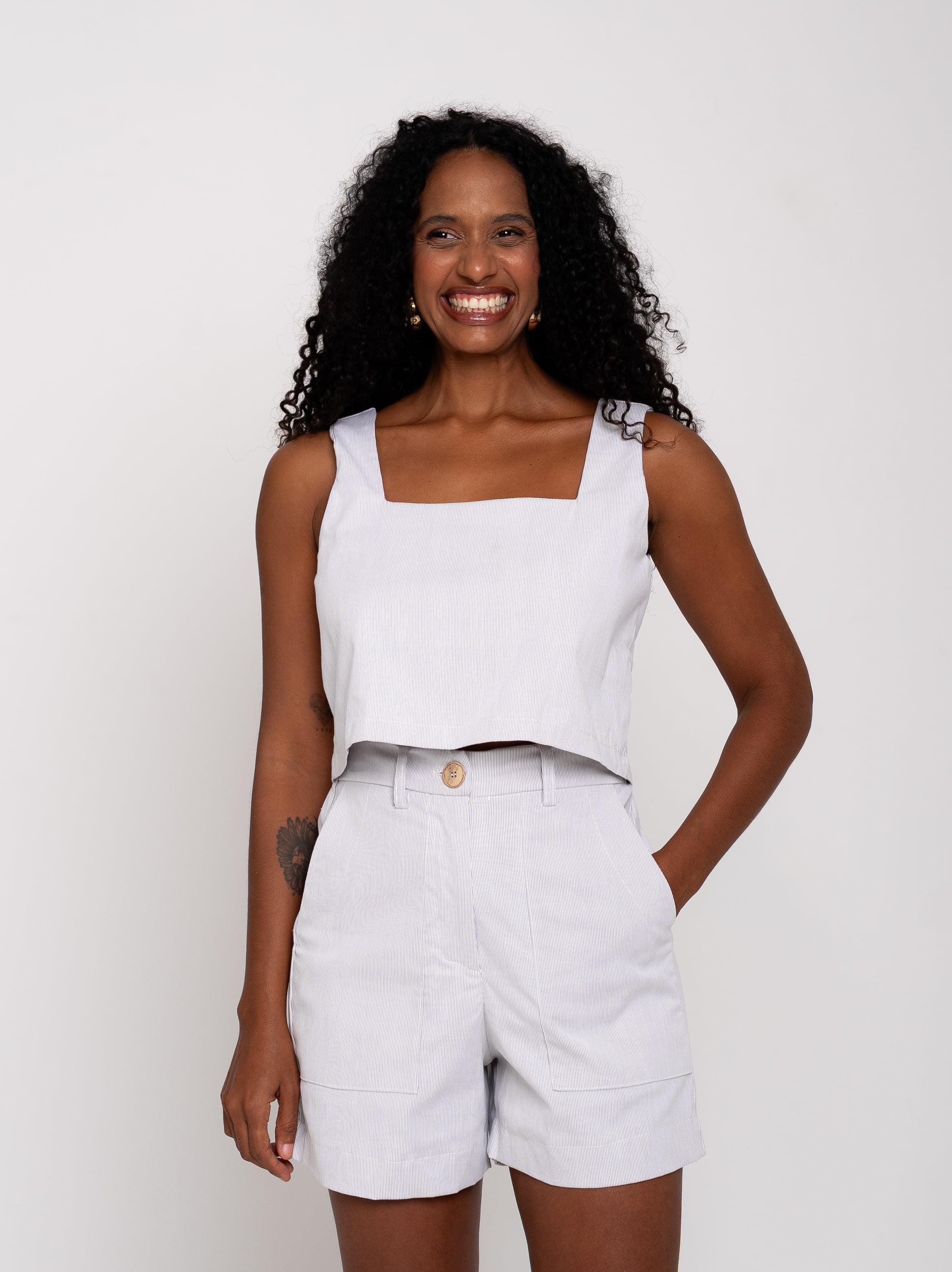 Cropped Retilíneo Listrado // com algodão
