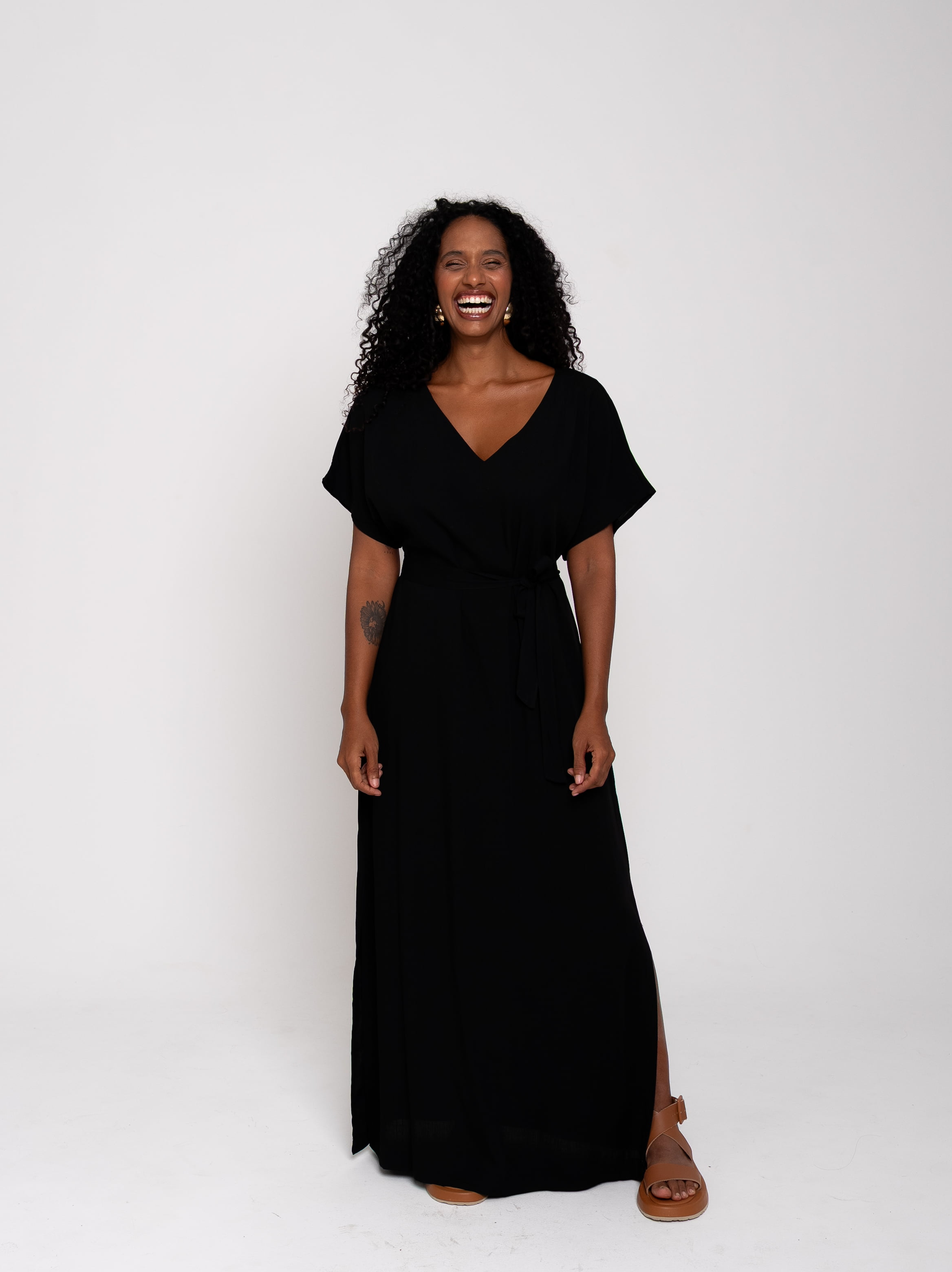 Vestido Longo Caminhar Preto// Tecido com viscose 