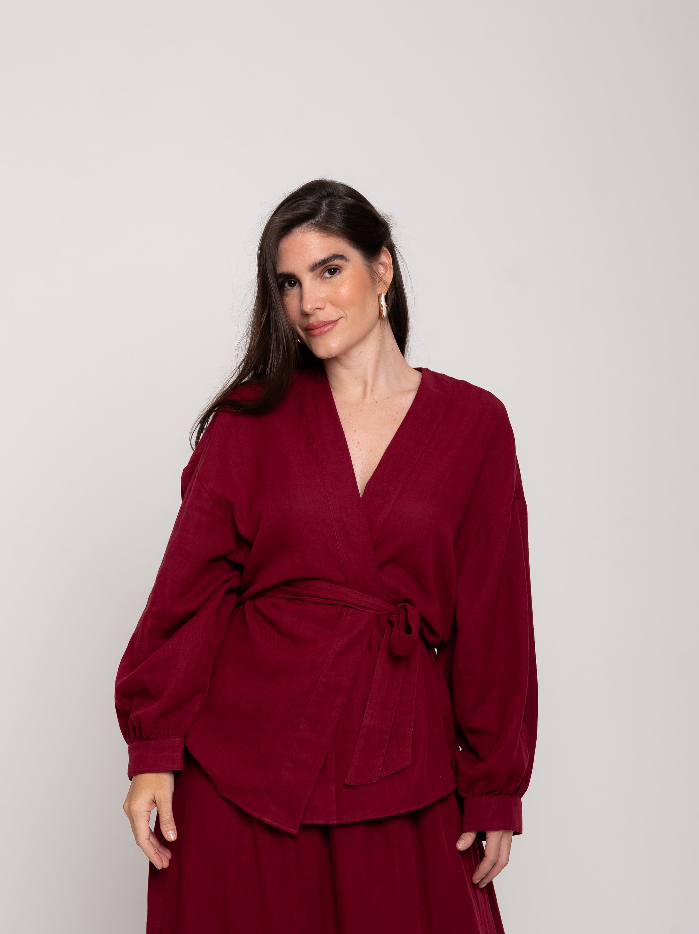 Blusa Kimono Encanto Vinho// tecido com algodão 