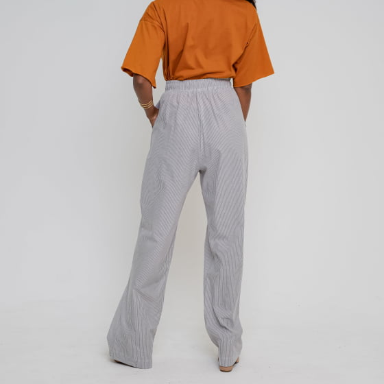 Calça Pantalona Aura Cinza e Branca