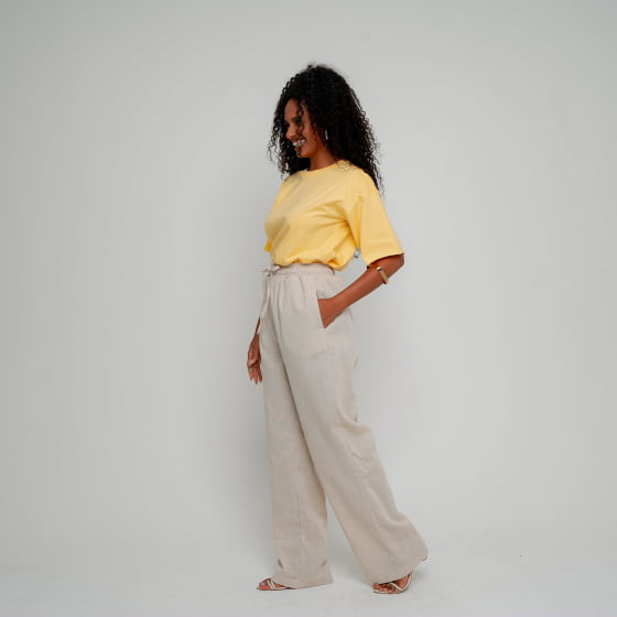 Calça Pantalona Aura Linho Cru // Tecido com linho 