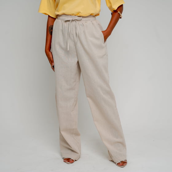Calça Pantalona Aura Linho Cru // Tecido com linho 