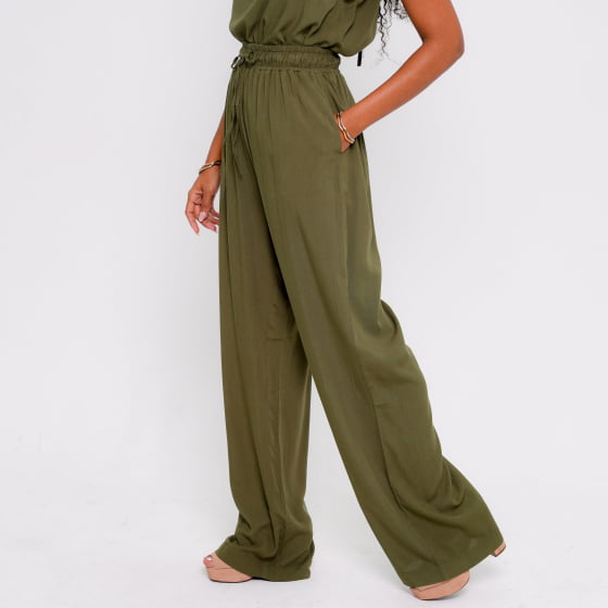 Calça Pantalona Aura Verde Militar