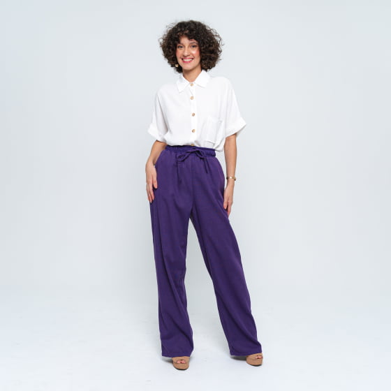 Calça Pantalona Aura Púrpura // tecido com linho