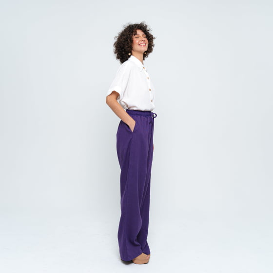 Calça Pantalona Aura Púrpura // tecido com linho