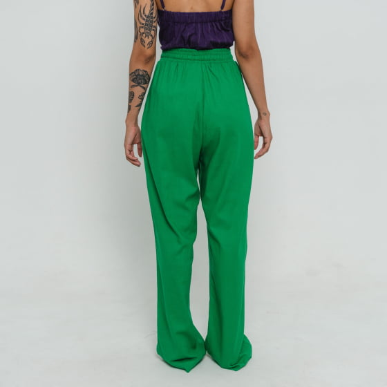 Calça Pantalona Aura Verde Bandeira // tecido com linho