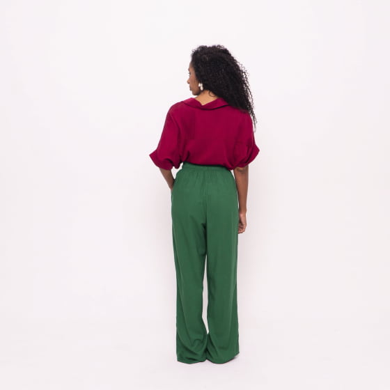 Calça Pantalona Aura Verde Floresta // tecido com linho