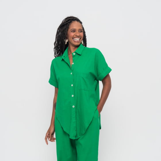 Camisa Bairrista Verde // tecido com linho
