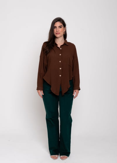 Camisa Manga Longa Bairrista Marrom // botões ecológicos 