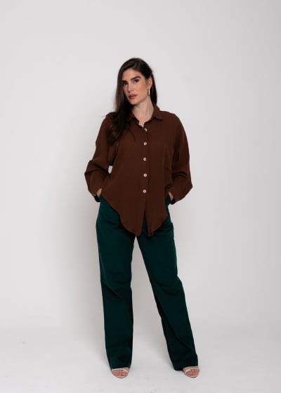 Camisa Manga Longa Bairrista Marrom // botões ecológicos 