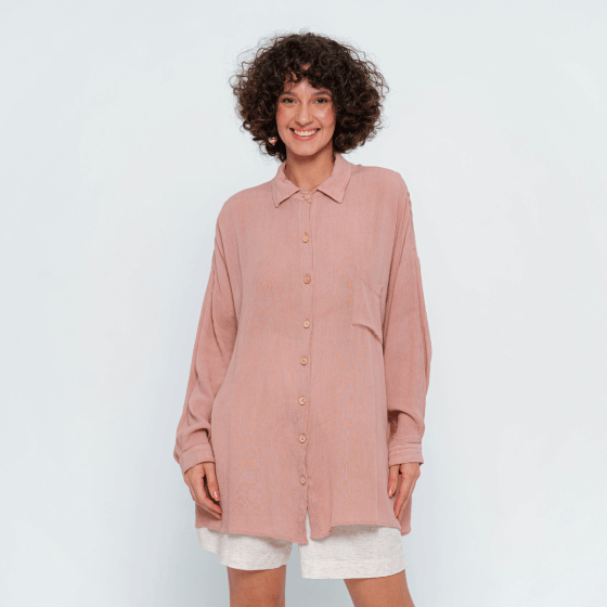 Camisa Reta Manga Longa Rosé // botões ecológicos