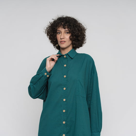 Camisa Manga Longa Reta Verde // botões ecológicos