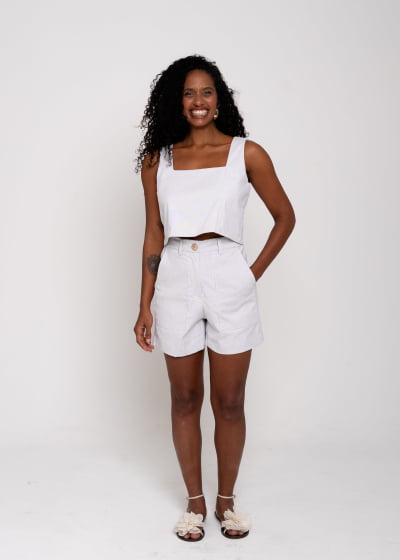 Cropped Retilíneo Listrado // com algodão