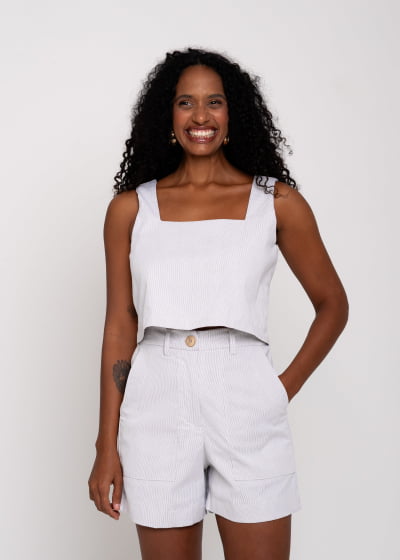 Cropped Retilíneo Listrado // com algodão