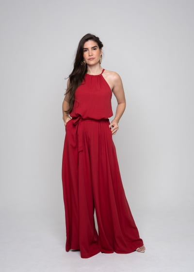 Macacão Amplo Fluidez Vermelho Amor