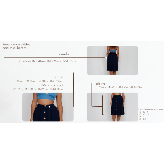 Saia Midi Botões Marinho // botões ecológicos