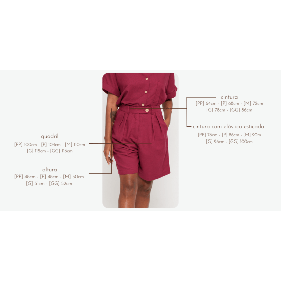 Short Alfaiataria Afeto Eco Cereja // tecido sustentável