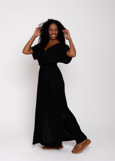 Vestido Longo Caminhar Preto// Tecido com viscose 