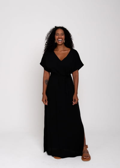 Vestido Longo Caminhar Preto// Tecido com viscose 