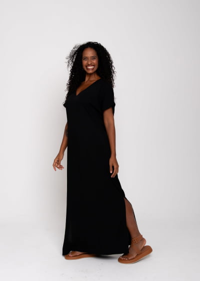 Vestido Longo Caminhar Preto// Tecido com viscose 