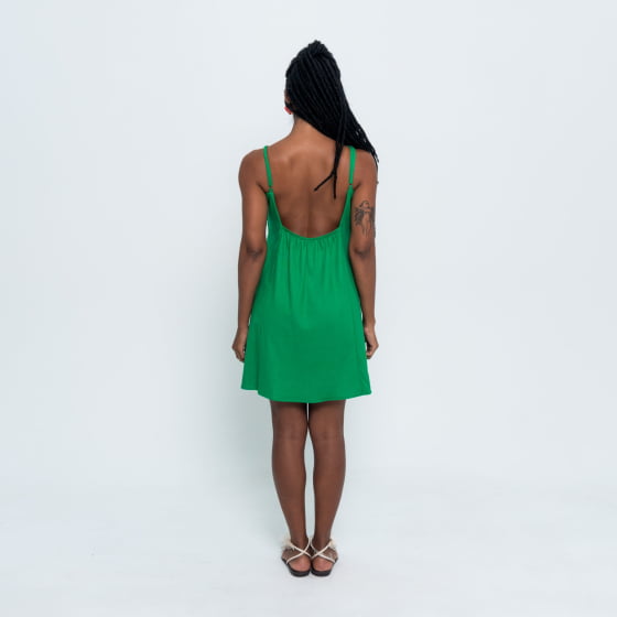 Vestido Trapézio Verde // tecido com linho