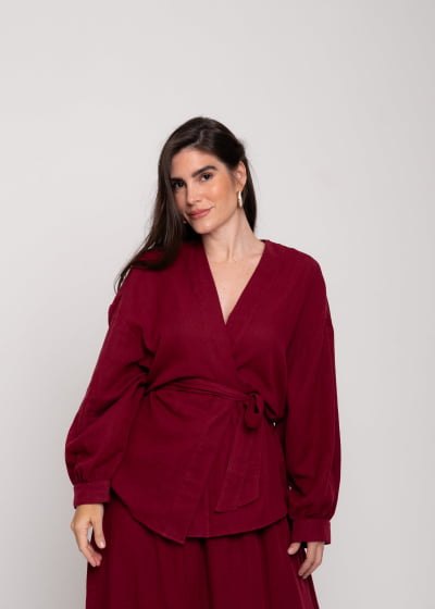 Blusa Kimono Encanto Vinho// tecido com algodão 
