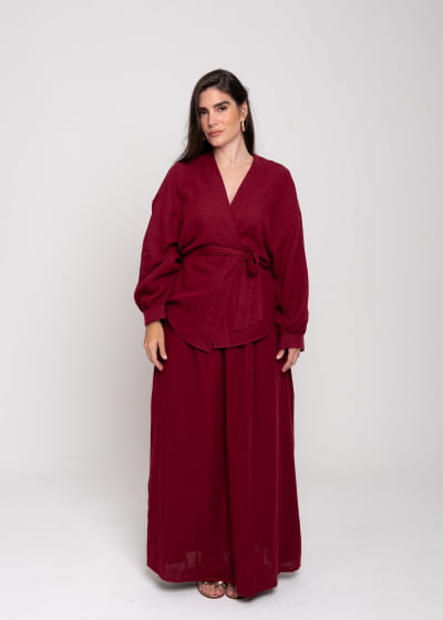 Blusa Kimono Encanto Vinho// tecido com algodão 
