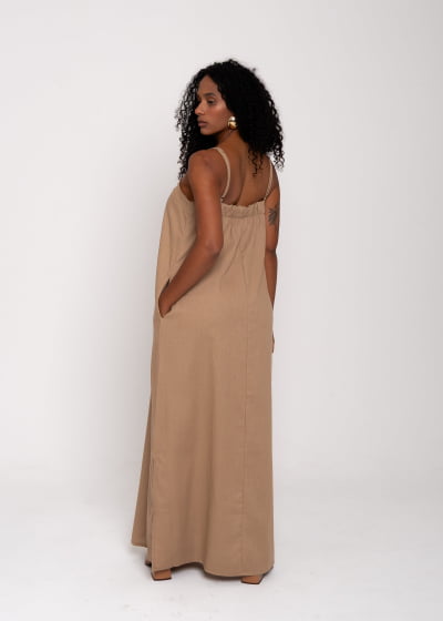 Vestido Fluir Cáqui // Tecido com linho 