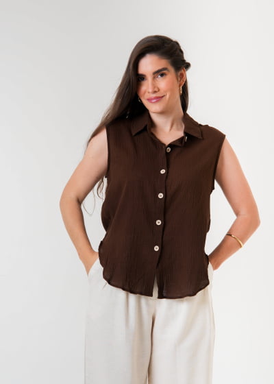 Camisa Alma Marrom // botões ecológicos