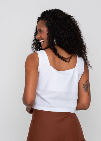 Cropped Retilíneo Branco // Tecido sustentável 