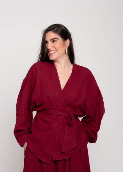 Blusa Kimono Encanto Vinho// tecido com algodão 