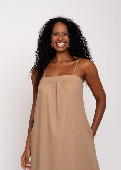 Vestido Fluir Cáqui // Tecido com linho 