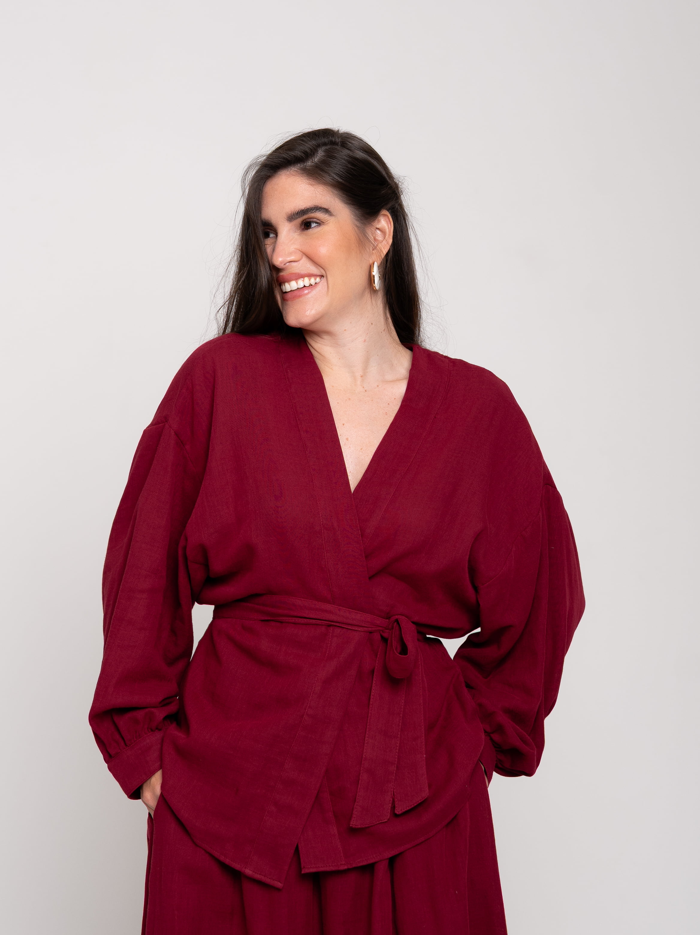 Blusa Kimono Encanto Vinho// tecido com algodão 